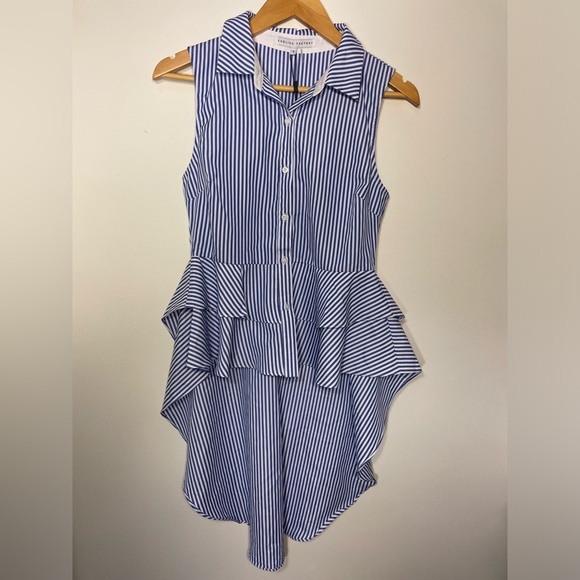 NWT English Factory Blouse Blue White Sleeveless Top Small Equestrian - Picture 1 of 10